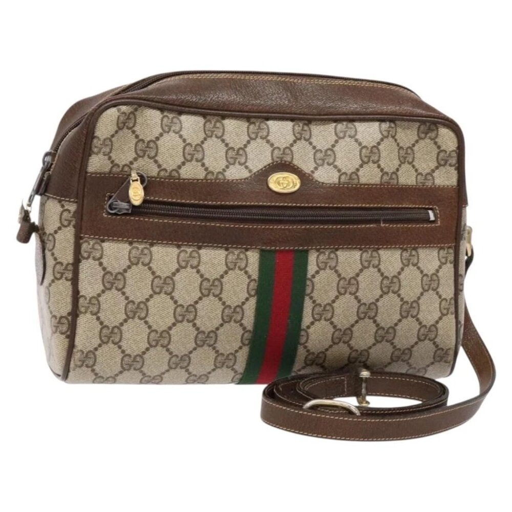 GUCCI GG Supreme Web Sherry Line Shoulder Bag PVC Beige 001 4071 5 Auth gh717